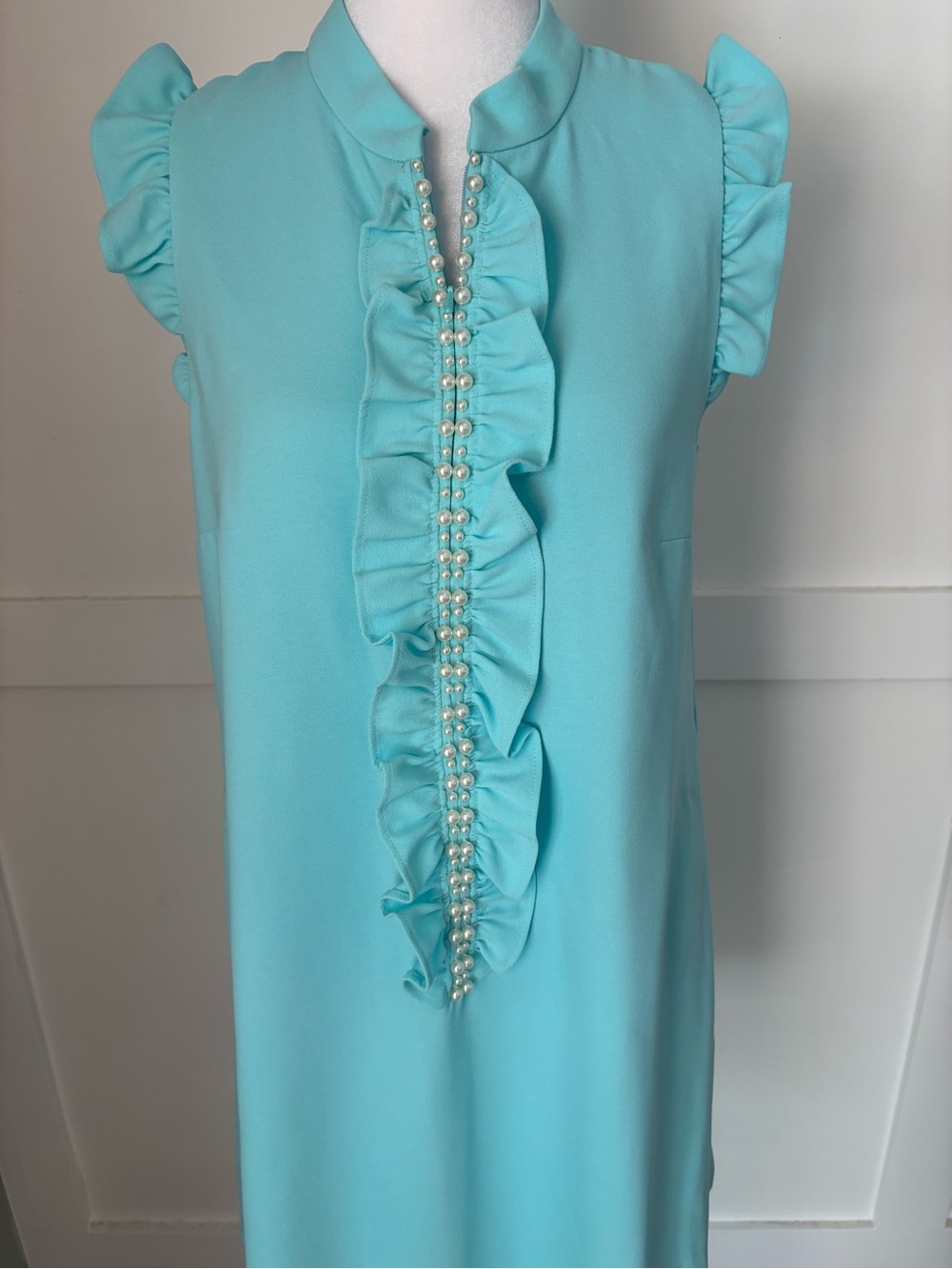 Lilly Pulitzer Adalee Shift Aqua Ruffled Pearl-Trim Shift Dress size 4 NWT - Picture 3 of 9